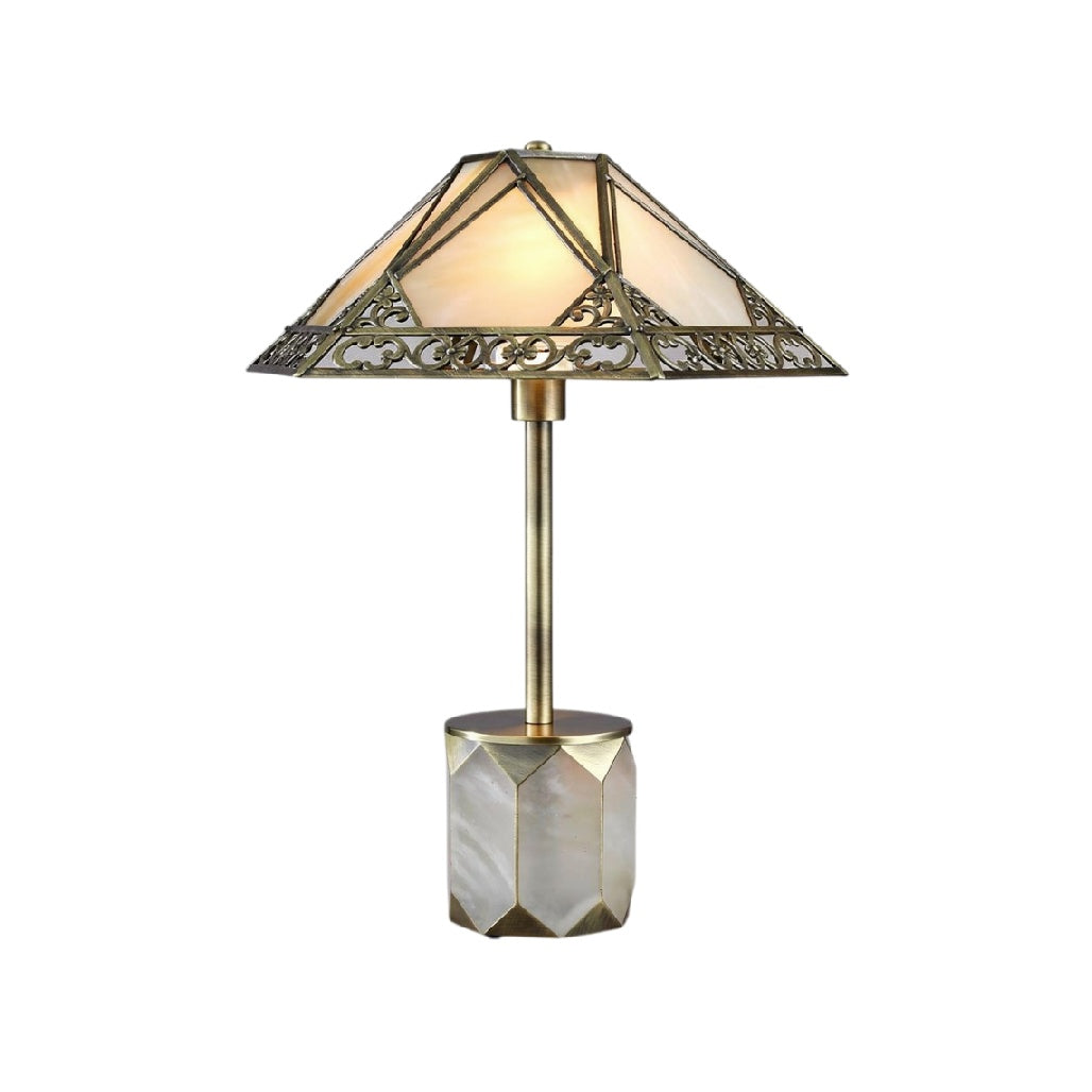 **Lâmpada de Mesa Estilo Tiffany com Base Geométrica e Design Elegante**